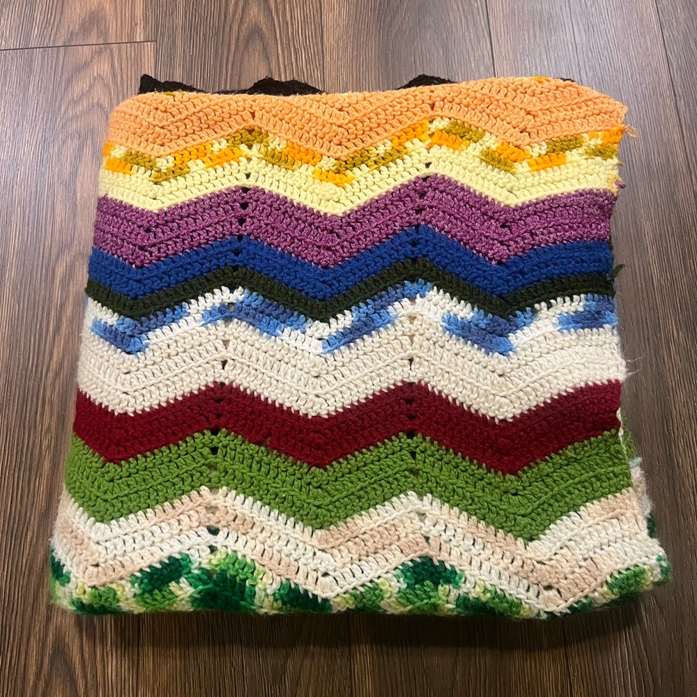 VTG Afghan Crochet Handmade Grandma blanket quilt‎ Cottage 75x80